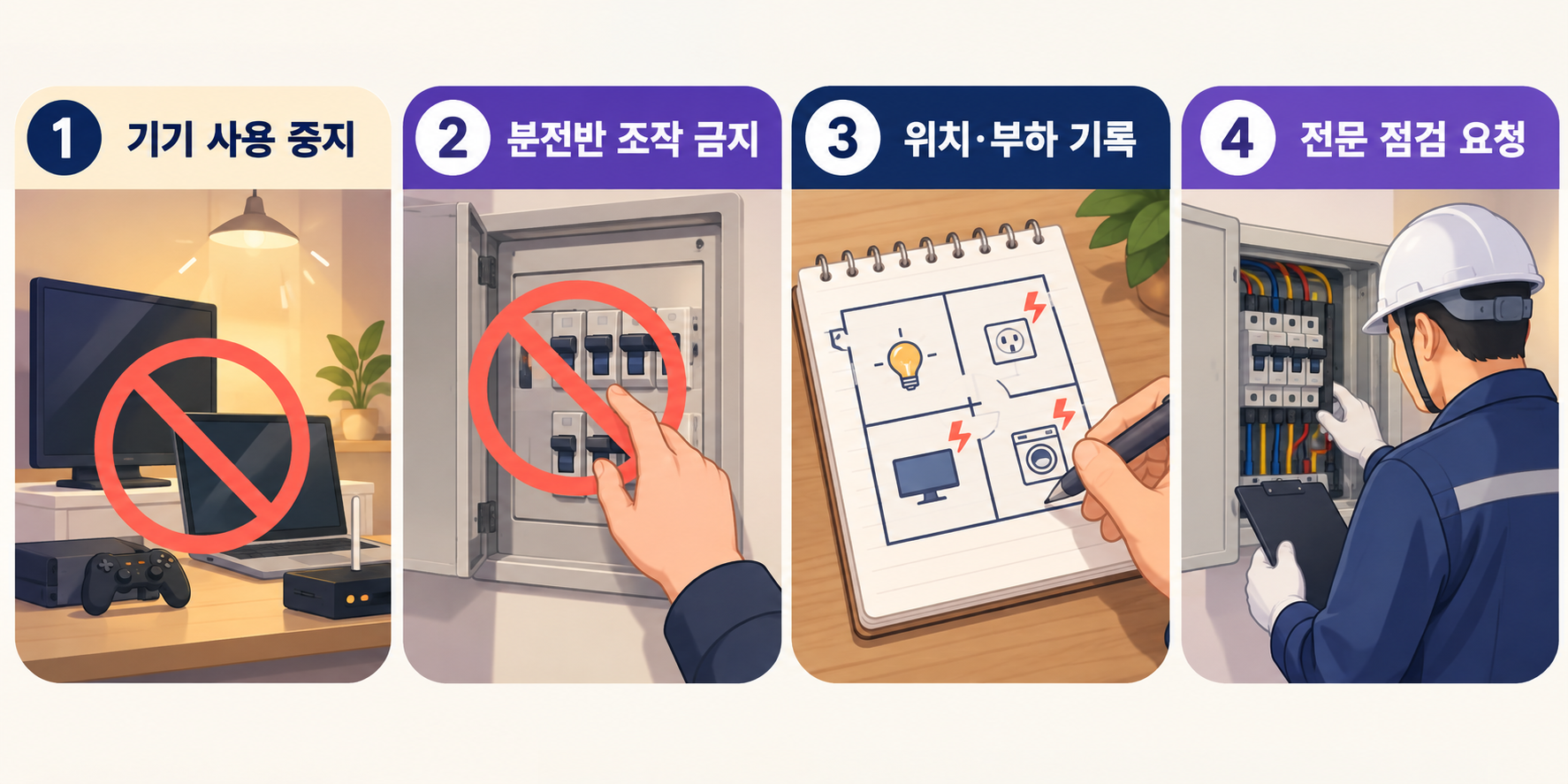 조명 밝기와 전압 이상 발견 시 기기 사용 중지부터 전문 점검 요청까지 네 단계 대응 순서